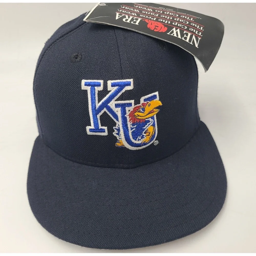 Vtg University of Kansas Jayhawks New Era 59Fifty Pro Model Fitted 6 5/8 Hat Cap